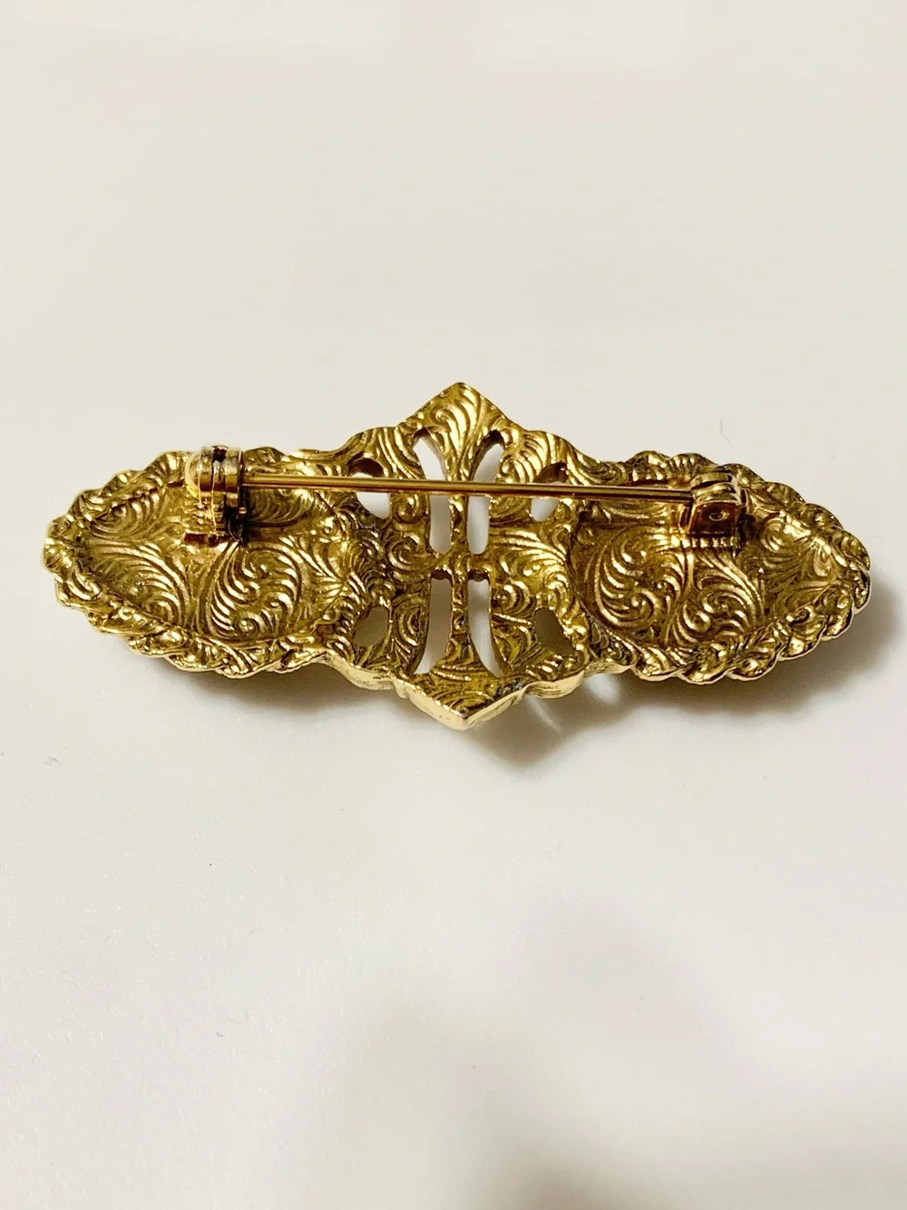 Vintage Art Deco Brooch Black Gold Tone & Rhinestone